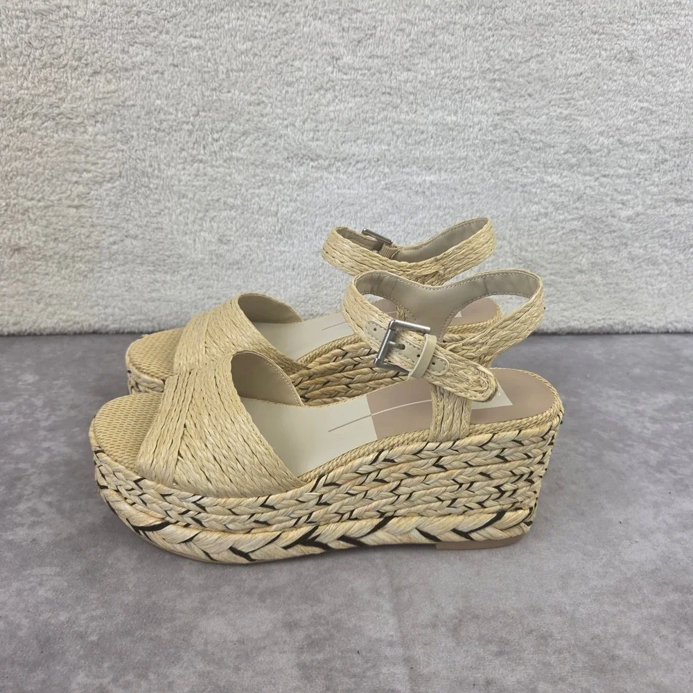 Dolce Vita Tiago Light Natural Raffia Platform Wedge Sandals Womens 9 M NEW